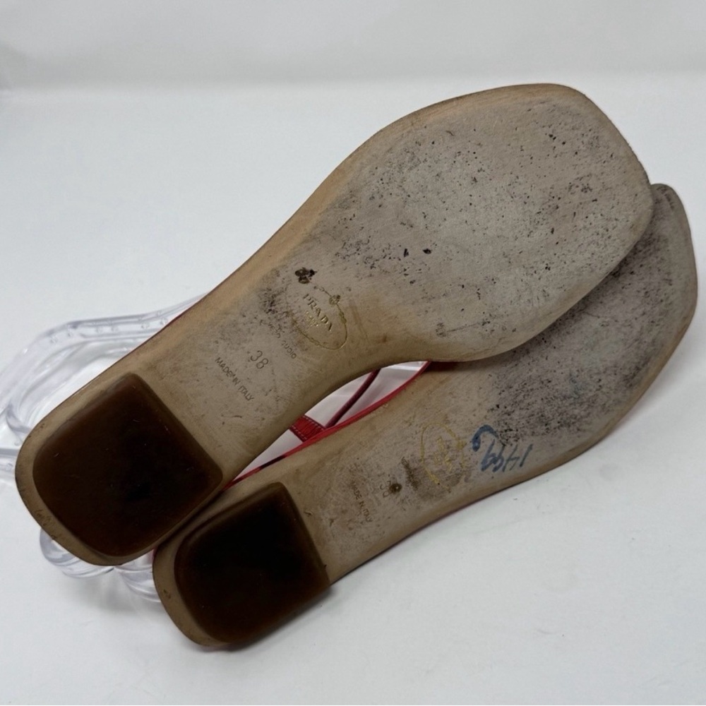 Prada Capretto Thong Leather Sandals Metallic Pinkish Red Size 7.5 (EU 38) - Picture 9 of 9